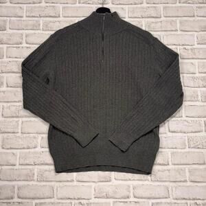 Calvin Klein 1/4 Zip Sweater Gray Ribbed 100%‎ Cotton Pullover Men's M